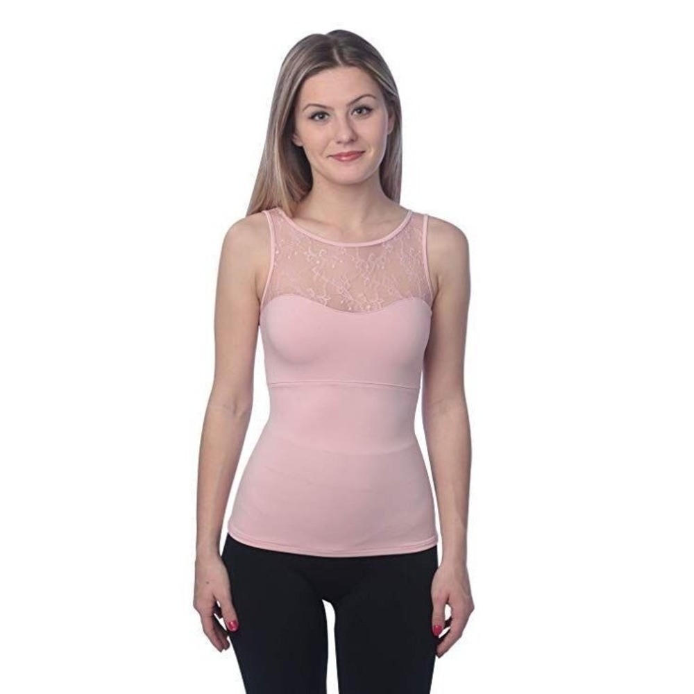 Spanx Hide & Sleek Lace Bateau Tank XL Shapewear Waist Smoother Rosebud Pink